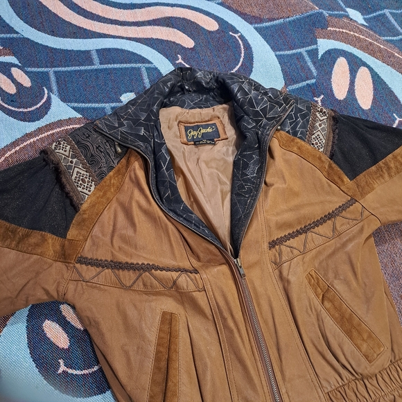 🌈VINTAGE LEATHER BOMBER-XS - Picture 3 of 7